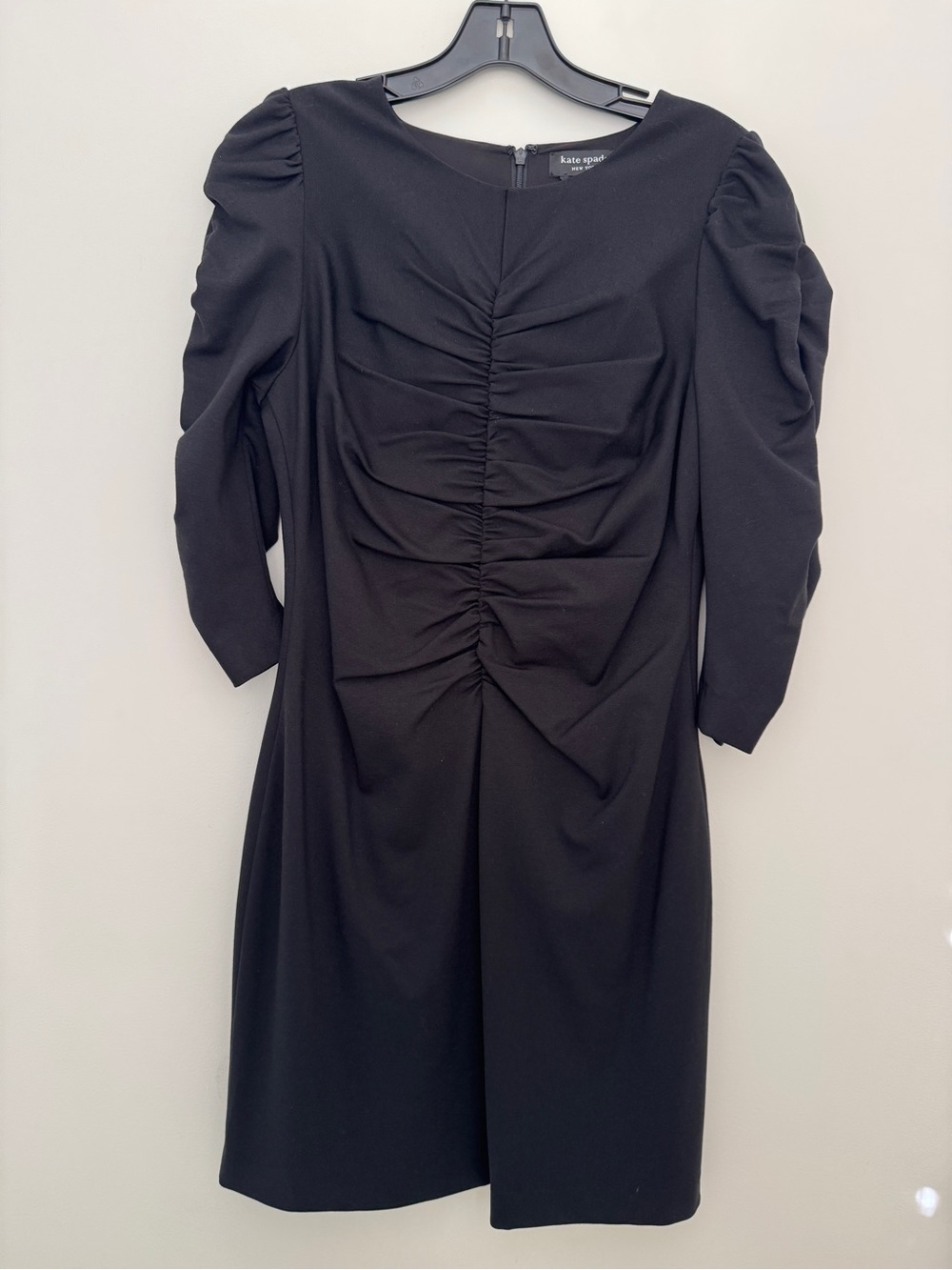Kate Spade Black Ruched Puff Sleeve Ponte Dress - Size 8